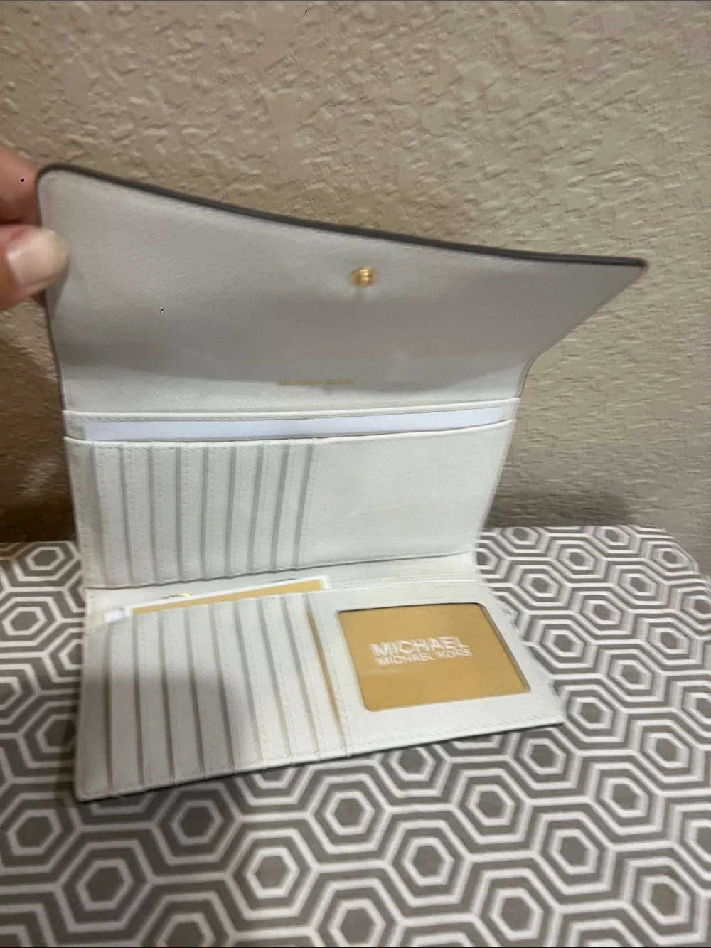 Michael Kors Ivory/Taupe MK Logo Continental Clutch